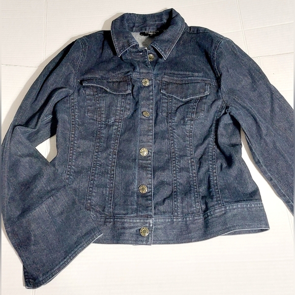Talbots Denim Jacket w/ French Cuff Sleeves. Dark Blue Denim. Size 10 - Picture 1 of 10